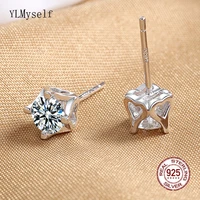 pure 925 silver stud earrings with real 5mm 0 5ct moissanite stone cute heart design fine jewelry for girl