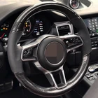 Чехол рулевого колеса автомобиля ручная сшивка нескользящего черного графита волокна Черная замша для Porsche Macan Boxter Cayenne 2015-2016