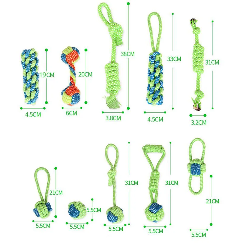 

9pcs Puppy Chew Molar Toy Teeth Clean Green Rope Dogs Interactive Bite Resistant Rope Training Toys Dogs Chew Toy Accessories