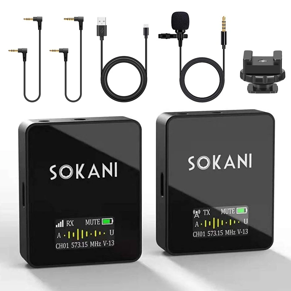 

SOKANI TINY UHF Wireless Lavalier Microphone System Lapel Interview Mic for Smartphones DSLR Canon Nikon Cameras