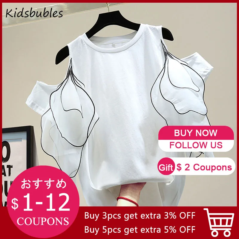 

Women Summer T-shirt Off-shoulder Blouse Loose Casual Korean Tops Thin Fashion Shirts Japanese 2021 Blusa Office OL Tee White