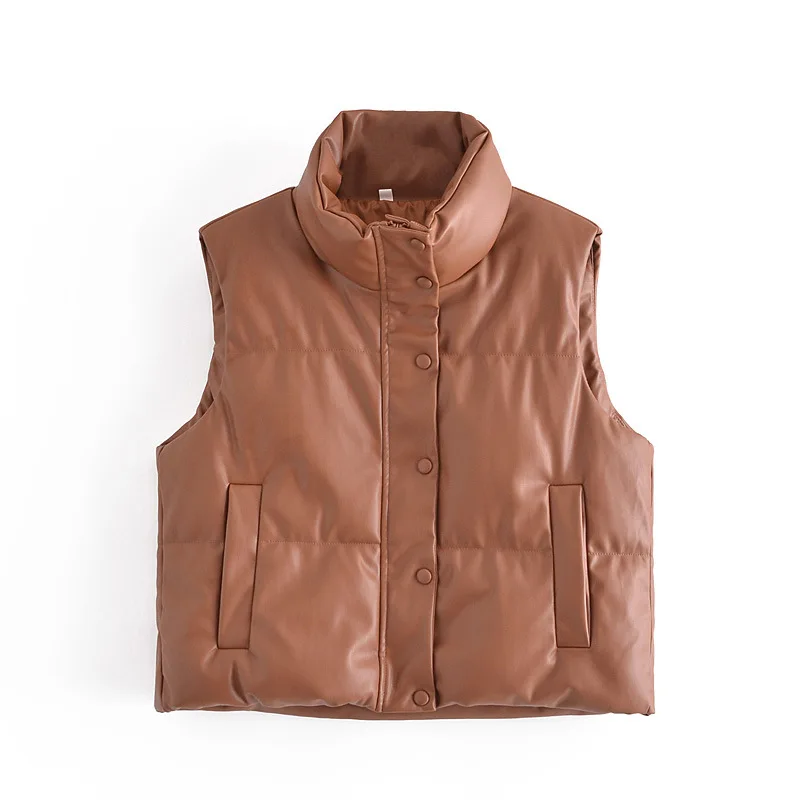 

2021 Autumn Winter Black Warm Faux Leather Vest Women Zipper Sleeveless Coat Tops Female Casual Short Outwear Ladies