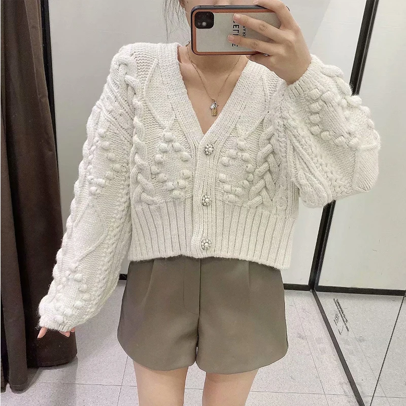 

Autumn Winter Women Solid Knitted Sweater V-neck Cardigan Sweater Warm Vintage Sweater Long Sleeve Jumper Casual Streetwear