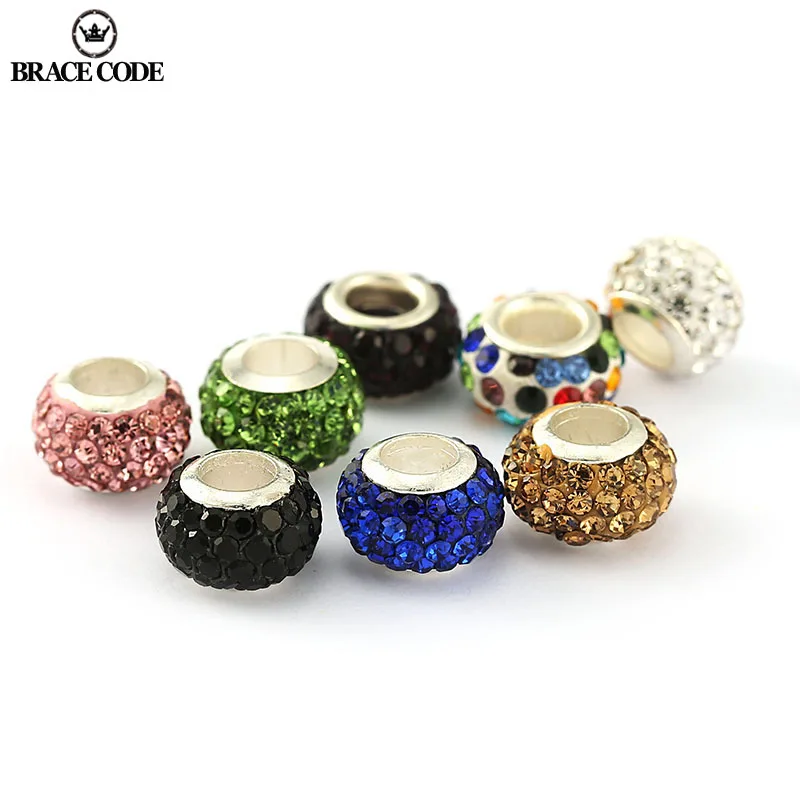 

BRACE CODE 2Pcs/Lot Mud Ball Point Rhinestone Charm Lady Crystal Beads DIY Brand Bracelet Bangle Jewelry Accessories