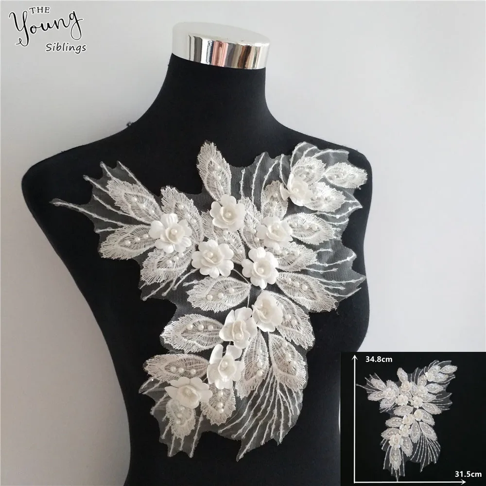 Новое поступление вышитая аппликация из АБС-пластика жемчужный кружевной