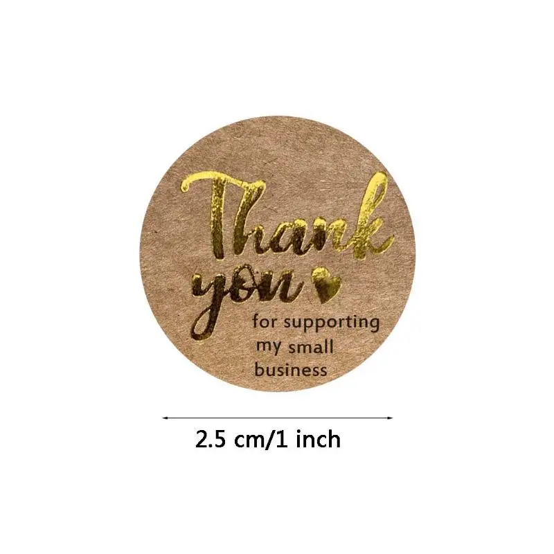 

500pcs/roll Thank You for Supporting My Small Business Kraft Stickers with Gold Foil Round Labels Handmade
