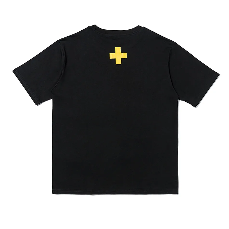 

PLACES + FACES T-shirt Men Women Havana Yellow Letter Print Places Faces T shirt Back Cross Logo P+F Tops Tee Club