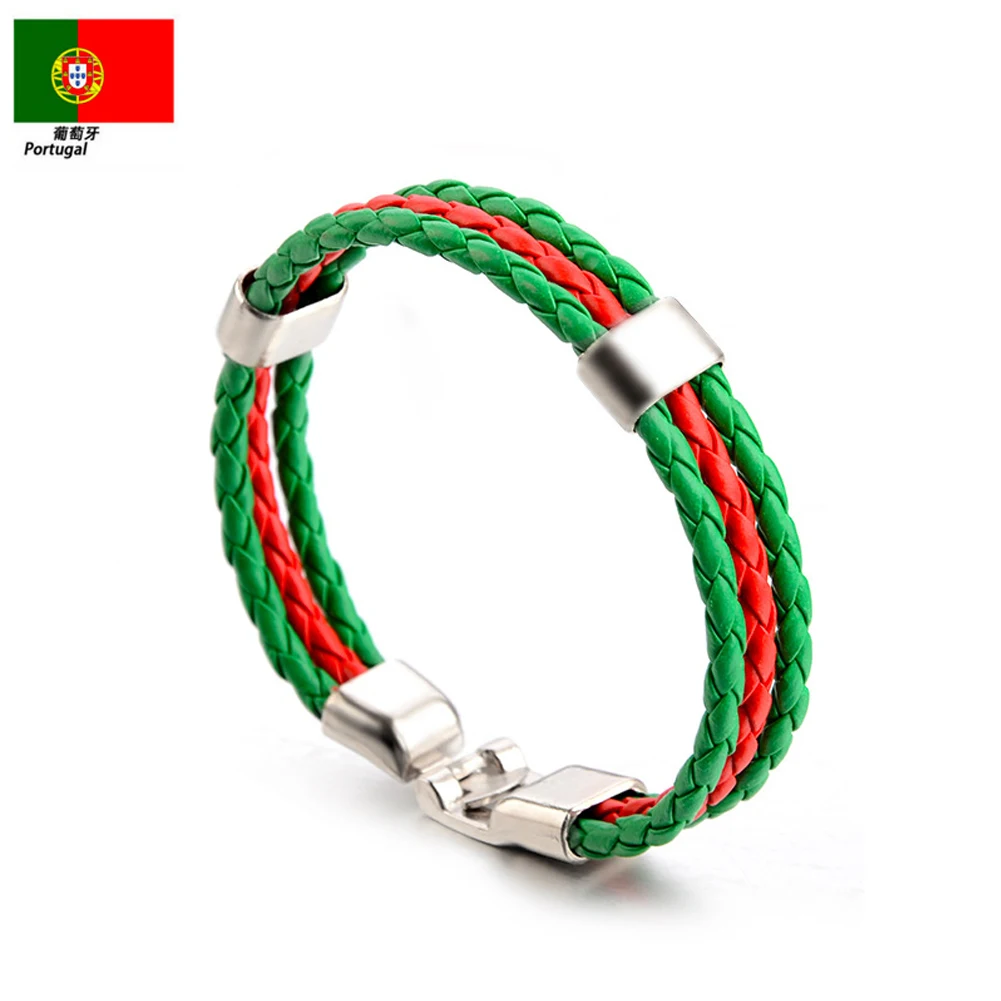 

National Flag Print Countries PU Imitation Leather Weave World Cup Multi-Country Football Bracelet Fans Souvenir Fashion Jewelry