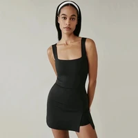women square neckline mini tank dress with side slit and safety shorts