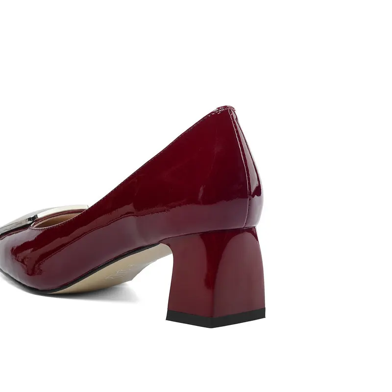 

Women high heel shoes Retro square toe genuine leather thick heels party women shoes high quality office ladies shoes