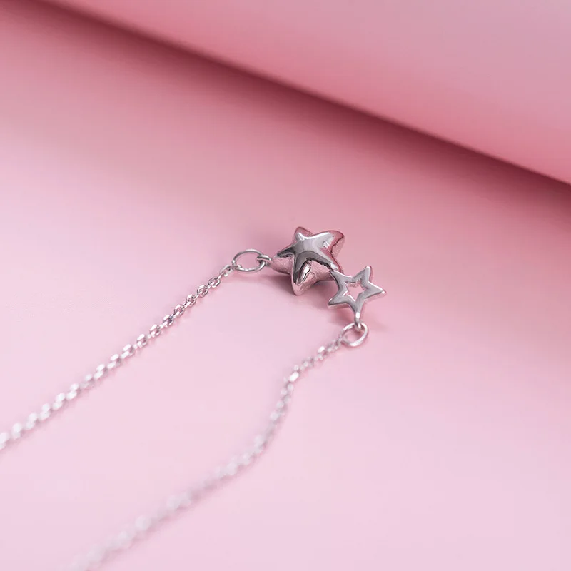 

Blue Crystal Pentagram Sweet Cute Star Simple 925 Sterling Silver Clavicle Chain Female Necklace for women jewelry necklace