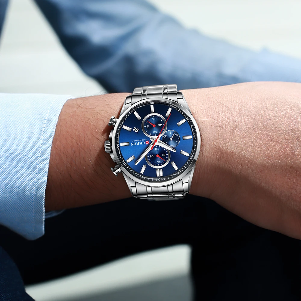 

New Curren Watches Men's Brand Fashion Sport Chronograph Quartz Male Watch Stainless Steel Band Date Clock Luminous Pointers