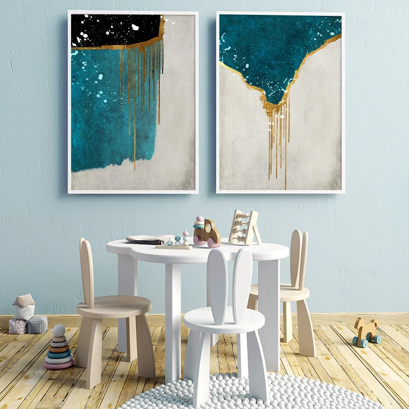 

Nordic Artworks European Classical Golden Blue White Art Canvas Painting Bedroom Living Room Wall Decoration Poster