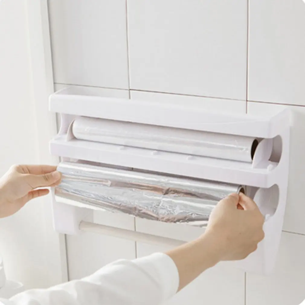 Portable Kitchen Cling Film Sauce Bottle Storage Rack Container Paper Towel Holder with Cutting Blades Home Supplies | Обустройство
