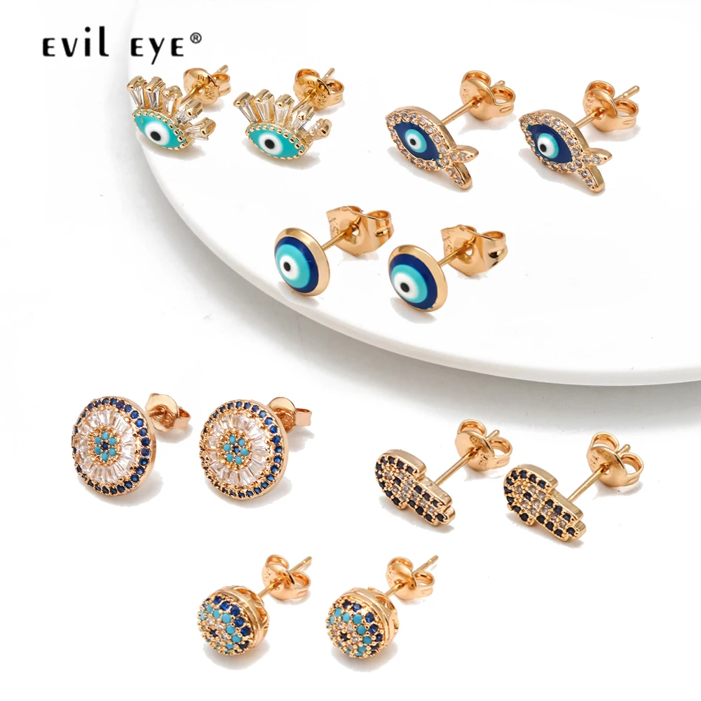 

EVIL EYE Micro Pave Zircon Turkish Eye Stud Earrings Gold Silver Color Small Earrings Fashion Jewelry for Women Girls BD423