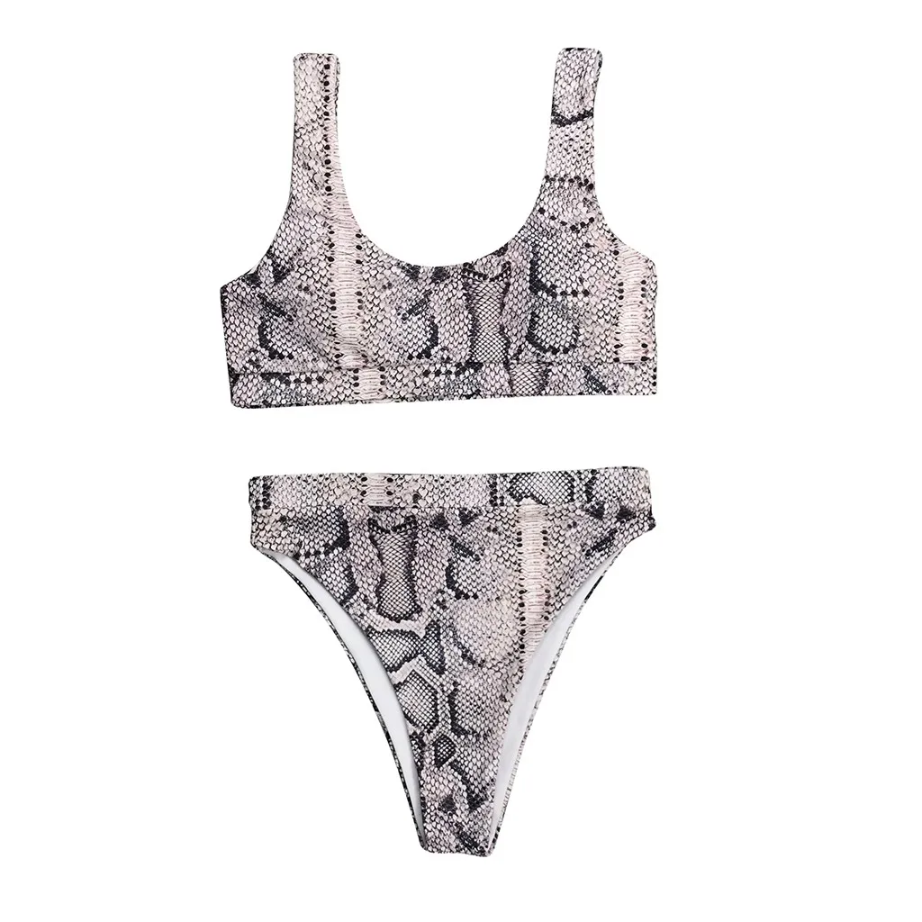 Женский раздельный купальник из полиэстера Раздельный пуш ап со змеиным принтом
