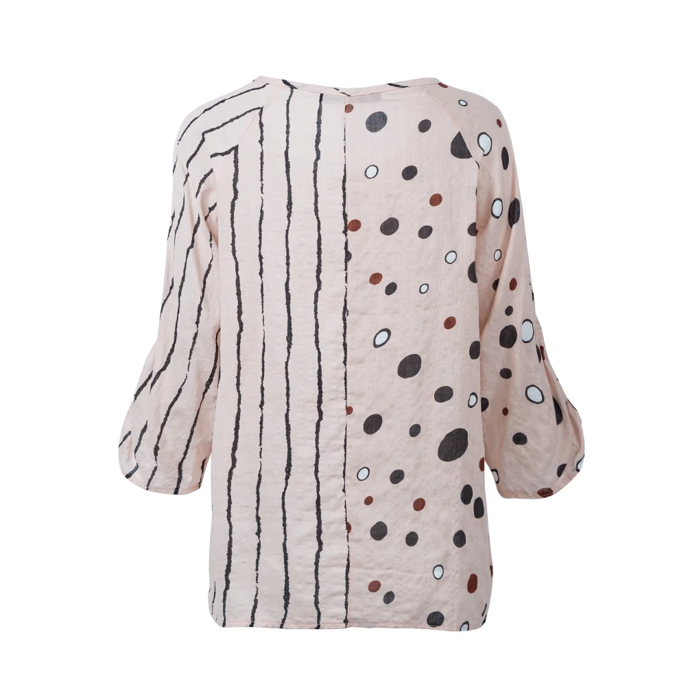 Женская винтажная Свободная блузка размера плюс с рукавом 3/4 полосатая рубашка в