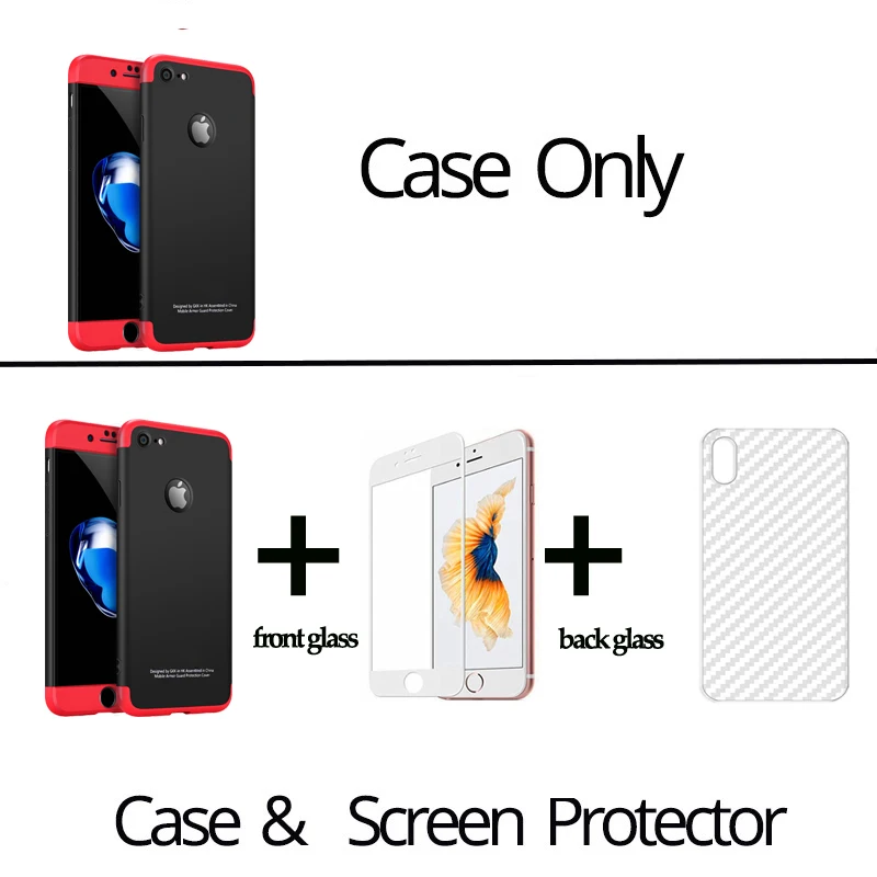 360 Защитный Передний + задний стекло чехол iphone 7 7plus жесткий армированный plus case phone