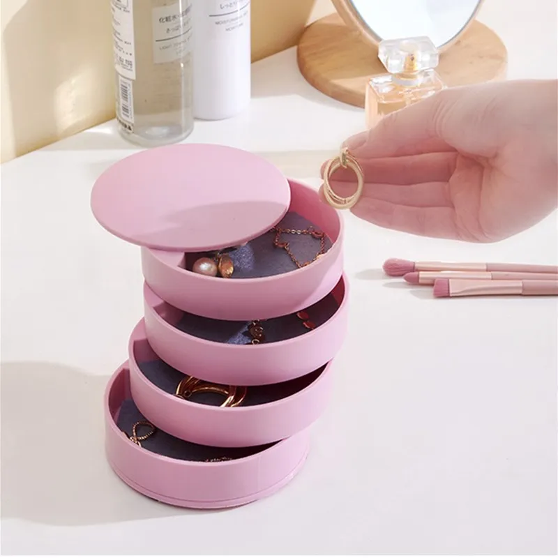 

Japanese Style 360 Rotating Multi-layer Earrings Jewelry Storage Box Delicate Folding Jewelry Box With Lid Dustproof