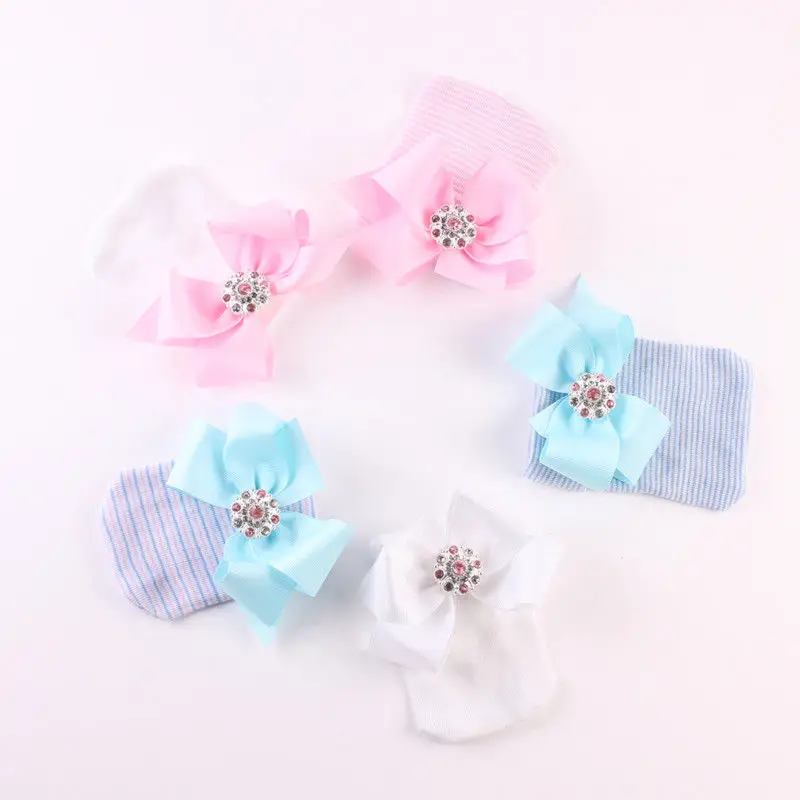 Newest Cute Baby Girl Comfy Bowknot Hospital Cap Newborn Beanie Hat