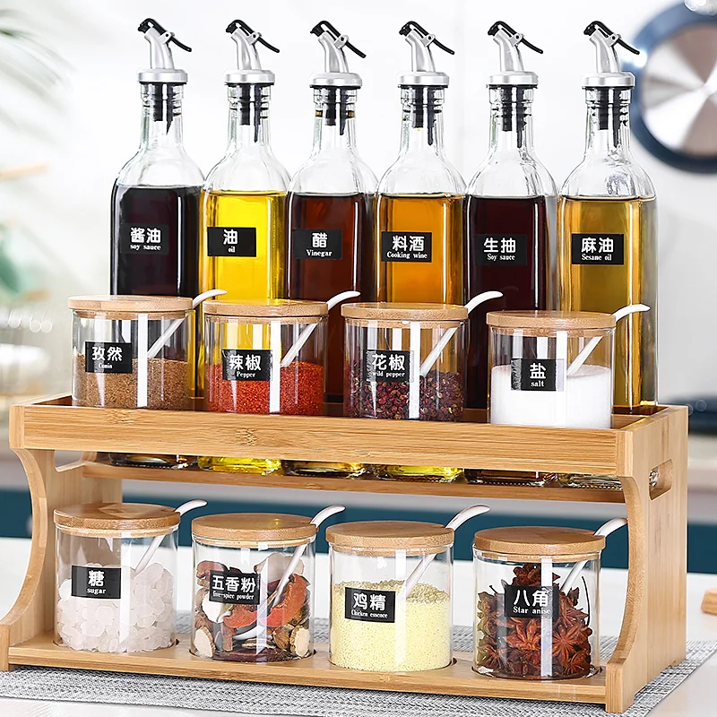

Стеклянная банка для специй в скандинавском стиле, деревянная крышка, бутылки для масла и уксуса, банка для специй, коробка для приправ, порт...