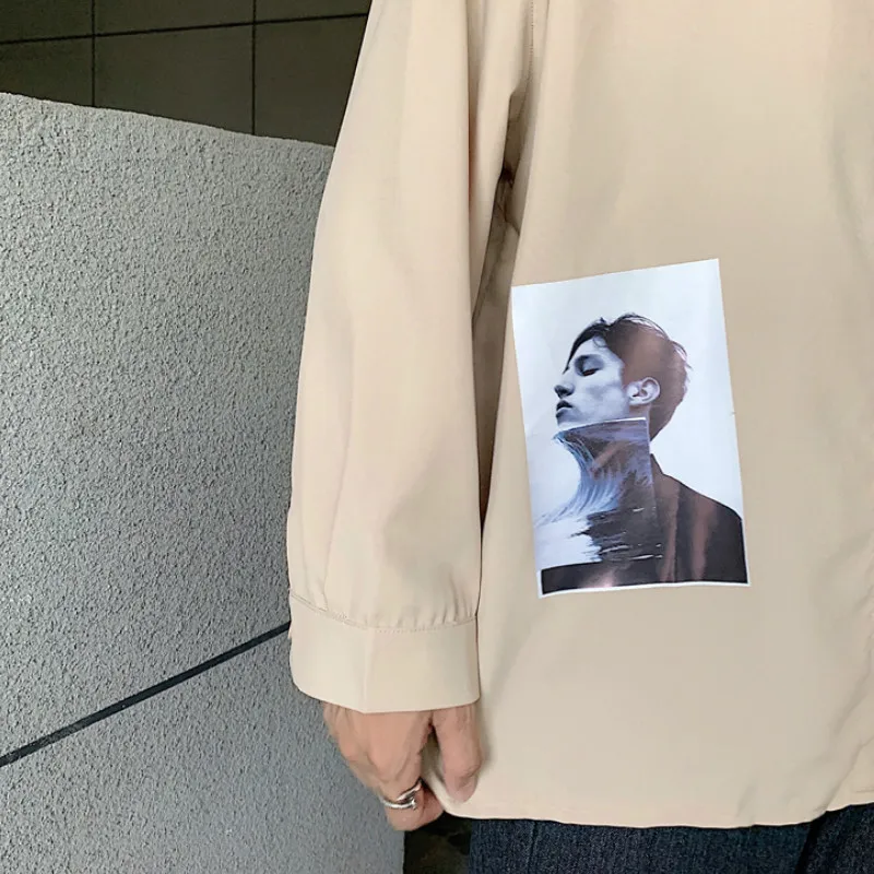 

Men Jackets Autumn Long-sleeve Printed Coats Causal Street-wear Ulzzang Simple Trendy All-match Students Outerwear Breathable