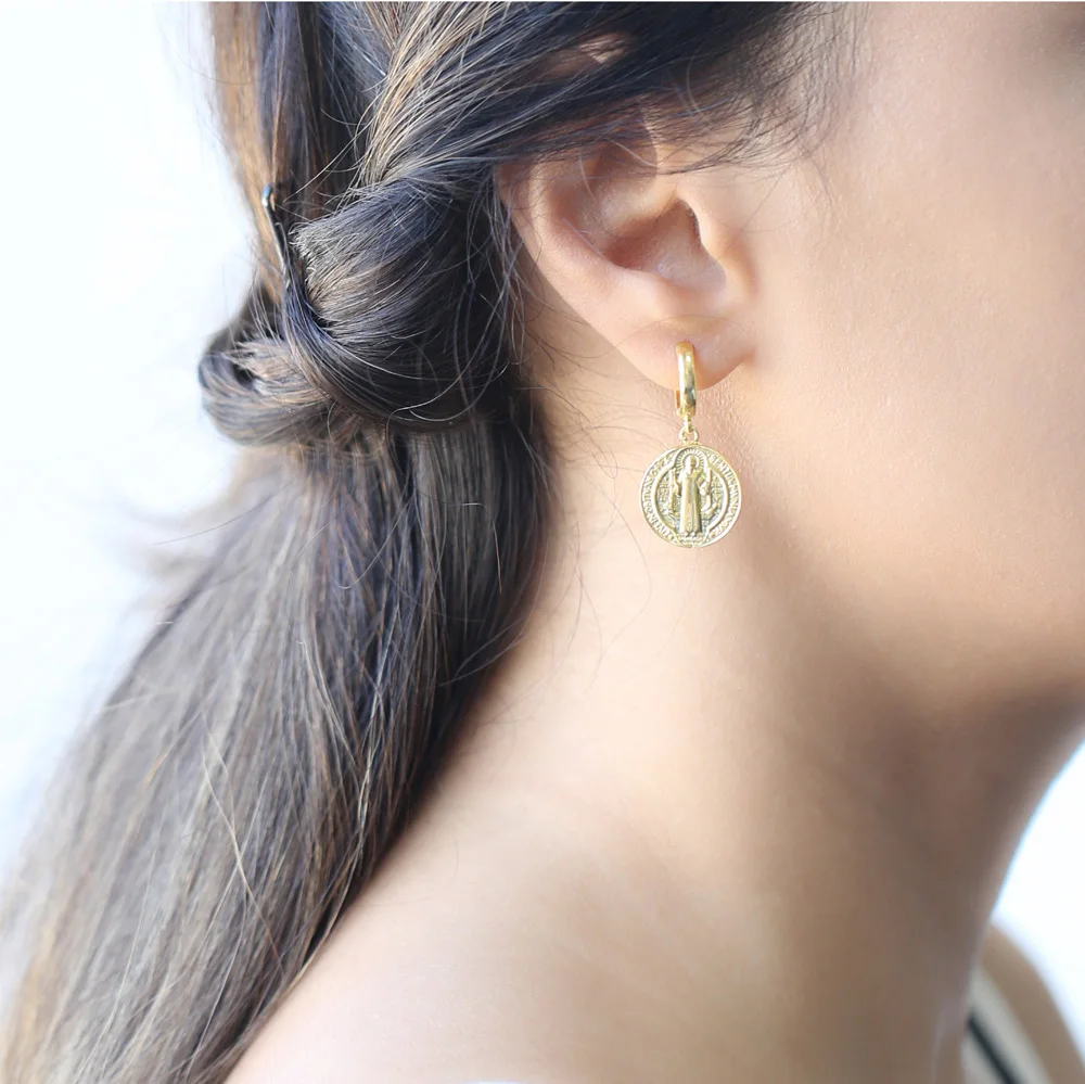 

Medallion Charm Dangle Earring Turkish Handmade 925 Sterling Silver Rounded Earrings