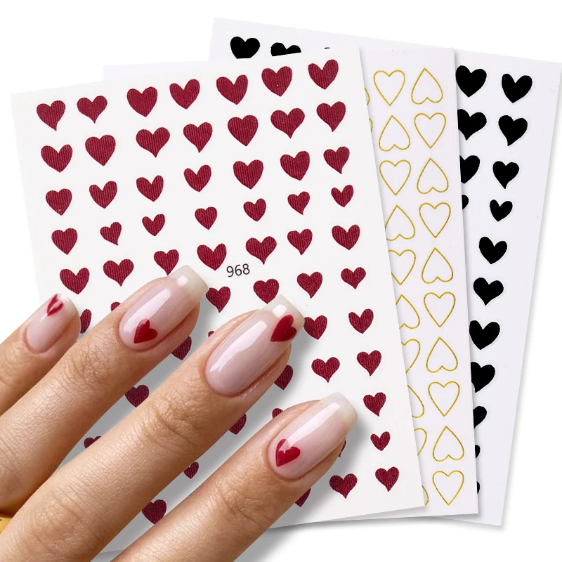 

1 Sheet 3D Nail Sticker Black Heart Love Self-Adhesive Sliders Stars Decals Flowers Leaf Transfer Stickers Nail Art Decoration