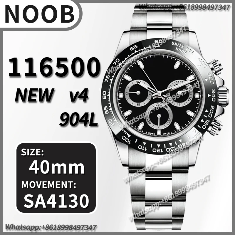 

Men's Automatic Mechanical Watch Daytona 116500 Noob V4 904L Stainless Steel 4130 Movement 1:1 Best Version Chronograph replica