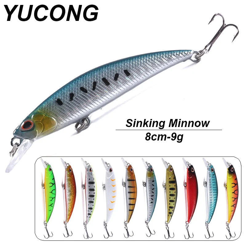

YUCONG 1PC Sinking Minnow Lure 8cm-9g Jerkbait Fishing Lure Hard Bait Artificial Wobbler Ftrolling Swimbait Trout lurre Pesca