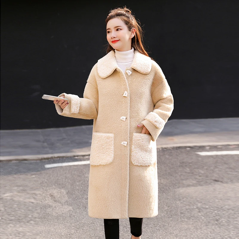 Женское длинное Свободное пальто из овечьей шерсти элегантная теплая яркая