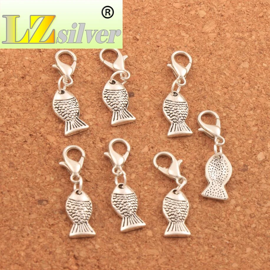 Ocean Fish Sea Creatures Fish Clasp European Lobster Trigger Clip On Charm Beads 27.8x7.4mm 125pcs zinc alloy C060