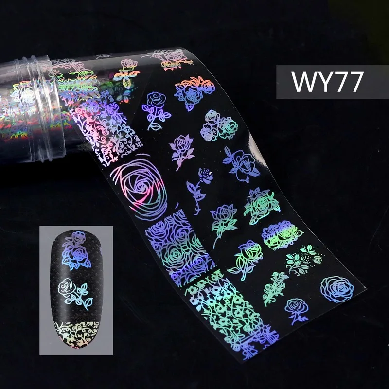 WY77 Foils Sticker 28 узоров голографические лазерные ногтевые переводные наклейки из фольги пламенный цветок Единорог Переводные картинки для ногтей украшения для дизайна ногтей - Цвет: WY77 Foils Sticker