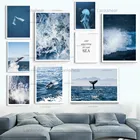 Картина на холсте синий океан кит дельфин Цитата морское животное настенное искусство скандинавские плакаты и принты для гостиной Бескаркасный домашний декор