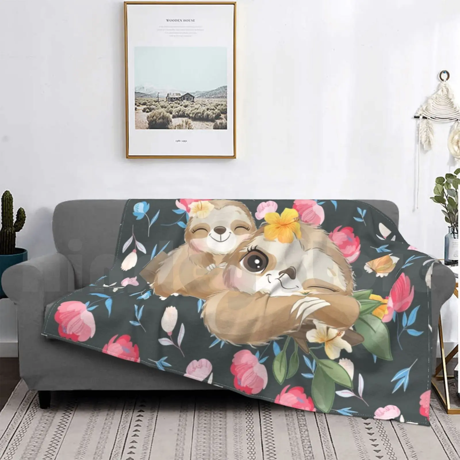

Cute Sloth Floral Blanket Fashion Custom Sloth Sloth Floral Floral Animal Sloth Lovers Flowers Leaves
