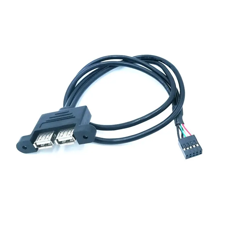 30cm 50cm Motherboard Internal 9 Pin to Dual 2-Port USB 2.0 A Female Panel Mounting Data Cable for Computer image 2