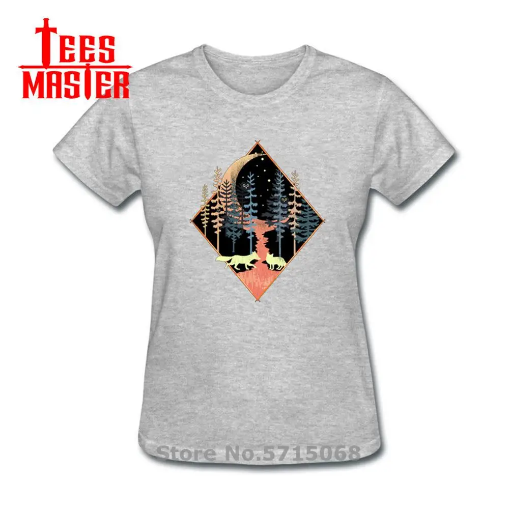 Женская хлопковая Футболка с изображением ночных деревьев лесных гор лунных Лис