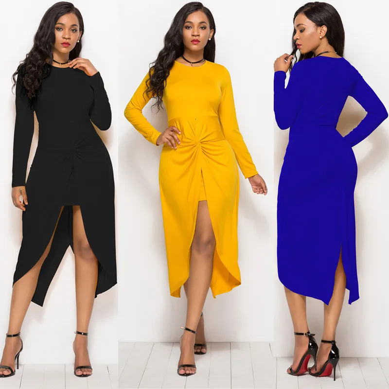 

Spring Summer Dress Women Long Sleeve Sexy Banquet Swallowtail Dress Fashion Plus Size Slim Solid Split Long Party vestidos