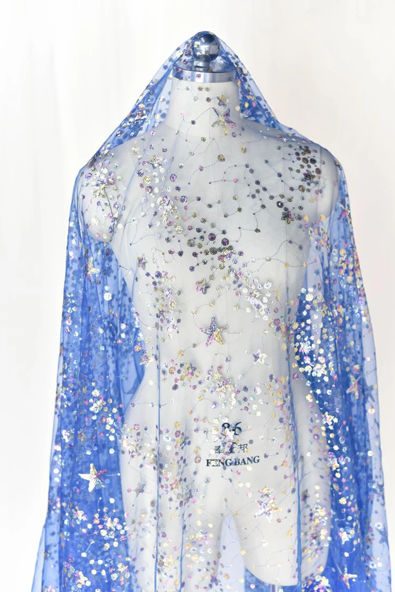 royalblue 130 см Ширина блесток вышивка блеск тюль сетка для банкета Вечеринка свадьба Сценическое платье вуаль украшение ткань - Цвет: royalblue