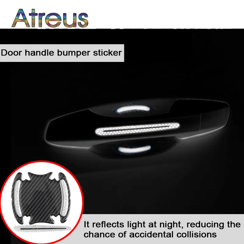 4 шт. наклейка на ручку двери автомобиля 5D Светоотражающая из углеродного волокна