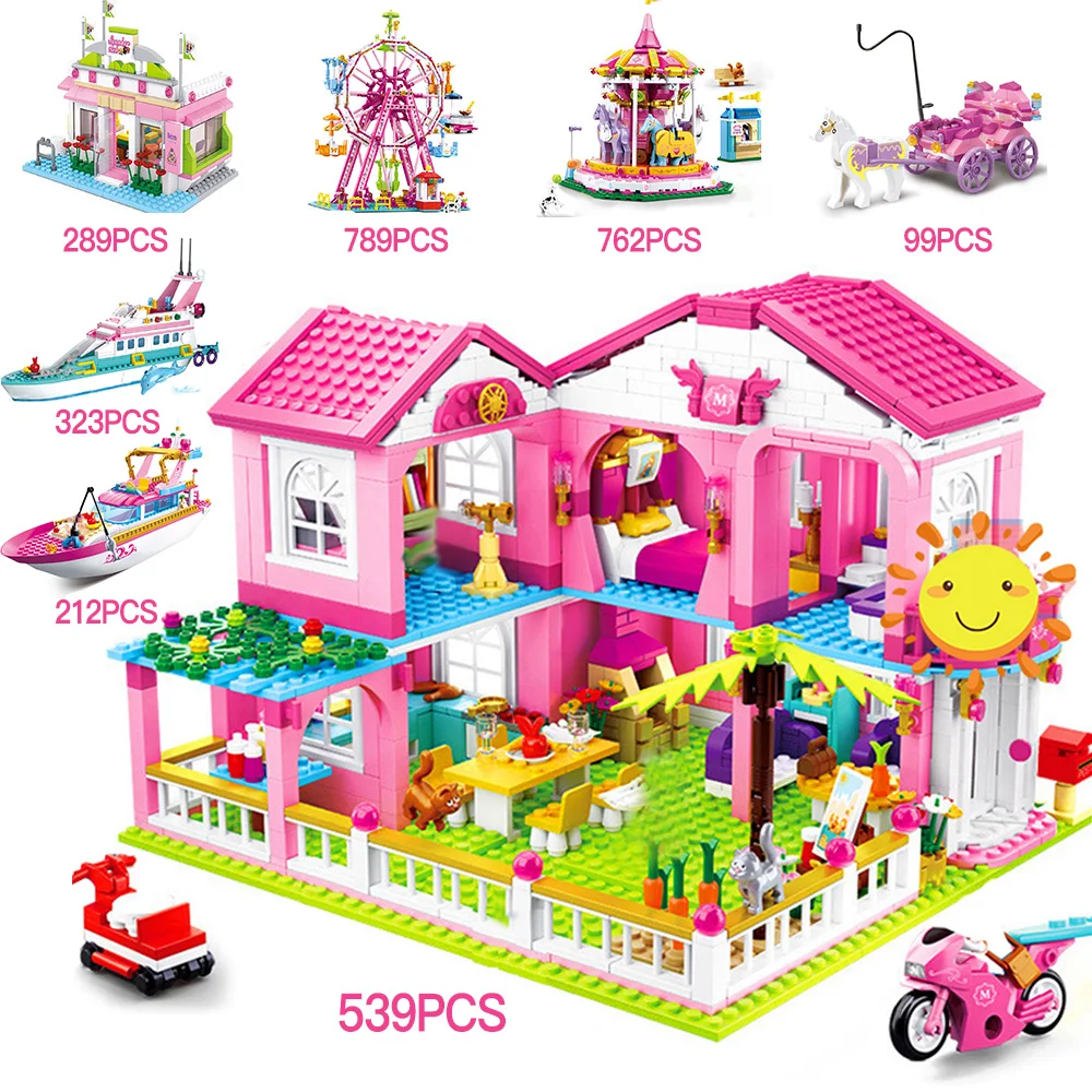 Новый город Car House подруг строительные блоки большой сад вилла модель DIY кирпичные