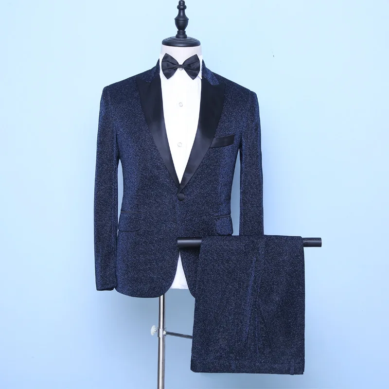 

Bridegroom's suit men's three piece wedding dress banquet host British suit slim Bow tie men tuxedo suit
