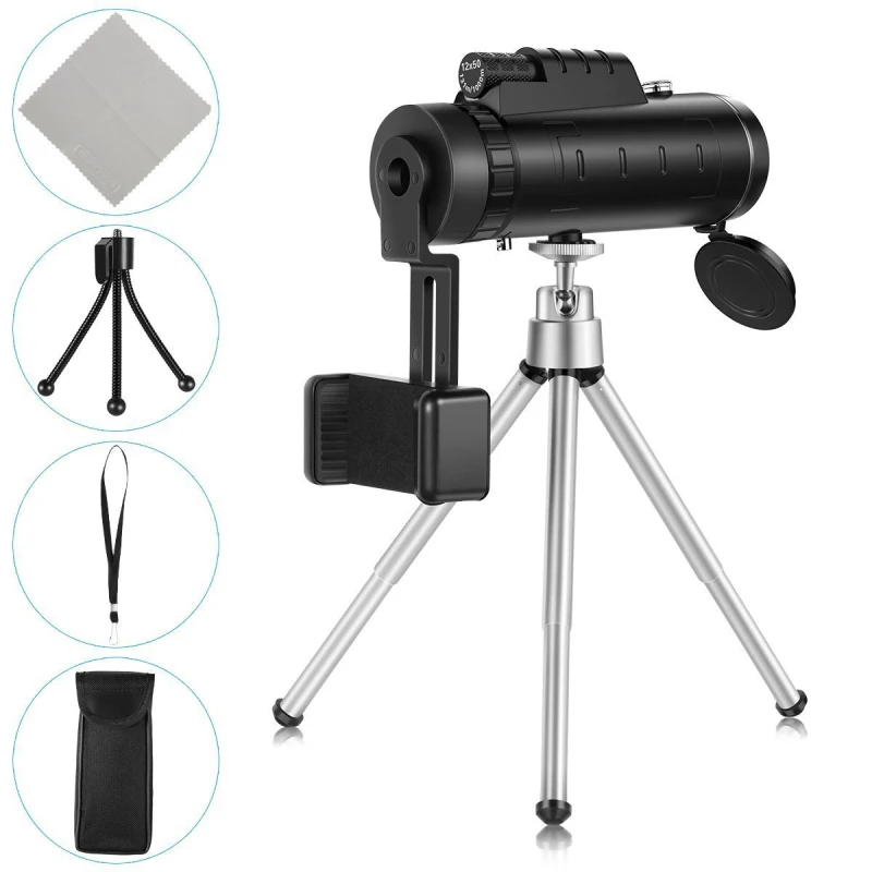 

10X42 Powerful HD Monocular Long Range Zoom Telescope with Tripod and Smartphone Holder for Night Visions Hunting and Camping