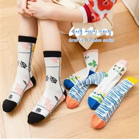 2022 new childrens socks 3 pairs lot 1 8y kids boys spring vibrant color matching plaid socks rural wind cotton girls socks