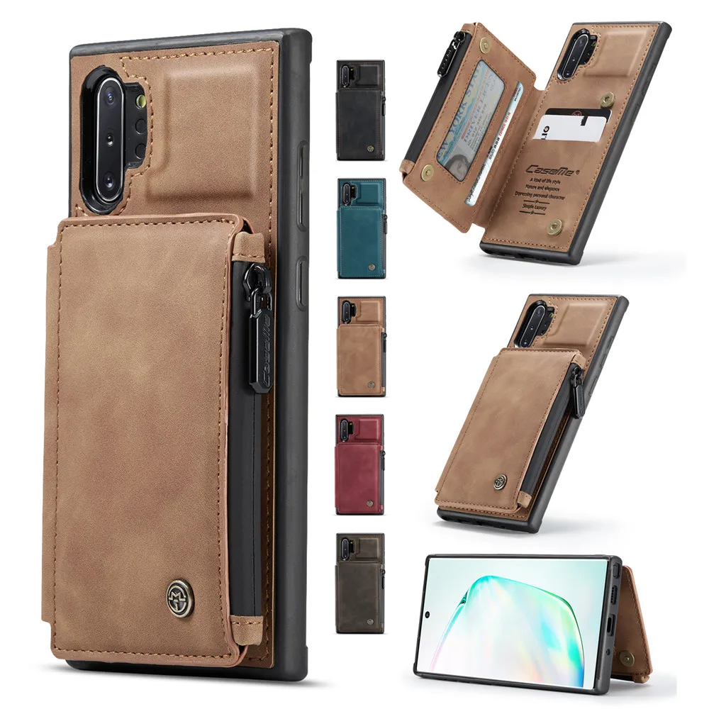 

For Samsung Galaxy Note 10 Plus CaseMe Wallet Case PU Leather Zip Pocket Matte Retro Stand Back Cover