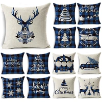 wzh christmas pillowcase blue plaid art deco cushion cover sofa home christmas gift 45cm45 cm