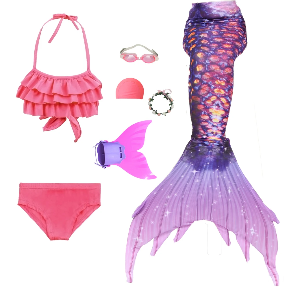 Юбка-Русалка для девочек Летний Пляжный Купальник с хвостом Русалочки и Ластами