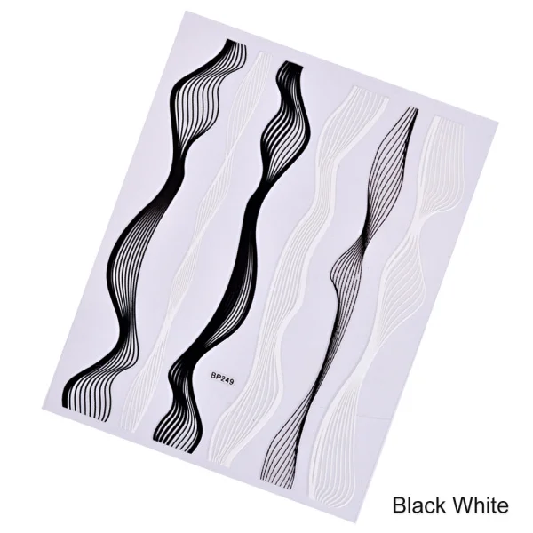 BP249 Black White 1 шт., волнистая полоска, наклейка для ногтей, золотая, черная, белая, гибкая лента, для дизайна ногтей, фольга, 3D, клейкие слайдеры, маникюрный декор, наклейка, LABP249-2 - Цвет: BP249 Black White