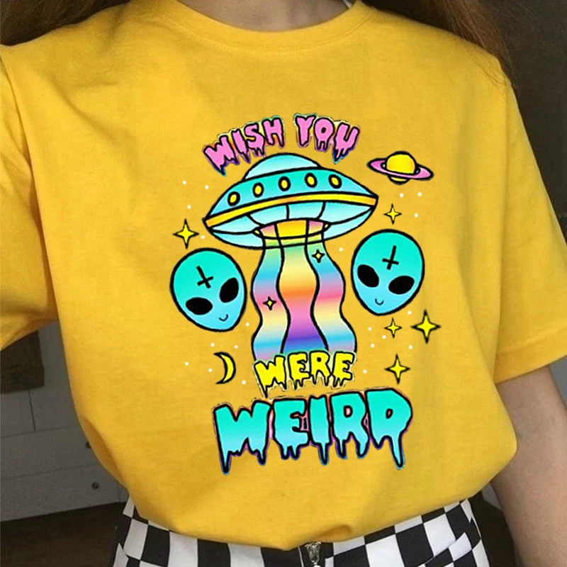

Harajuku Gothic Womens T-shirt Alien Print Oversized Summer Cute Short Sleeve Casual Anime Kawaii Womens Clothes