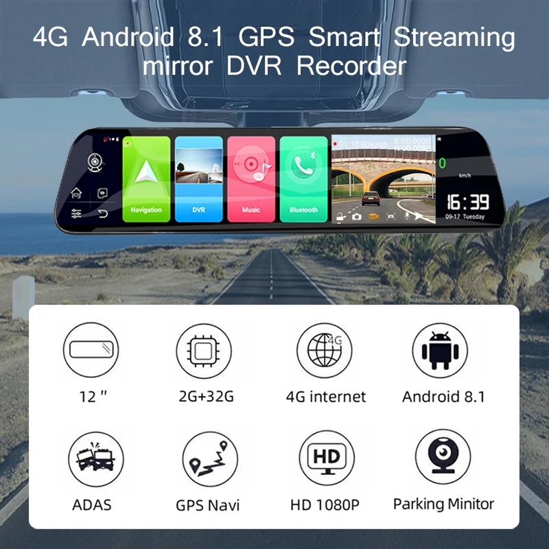 Anfilite 12 &quotIPS Car Android 8 1 Зеркало 1080P DashCam двойной объектив Автомобильный